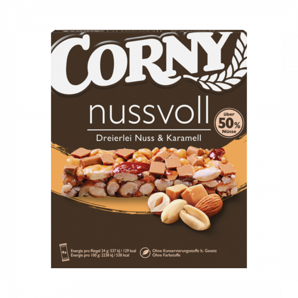 Corny nussvoll Dreierlei Nuss und Karamell Müsliriegel, 4 Stueck, 96g